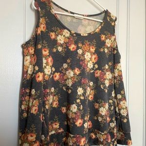 Free Kisses Open Shoulder Floral Long Sleeve Tee